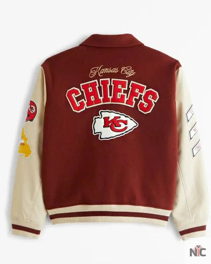 Abercrombie Kansas City Chiefs Brown And White Varsity Bomber Jacket