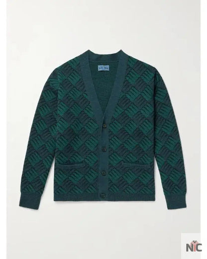 Access Hollywood Nick Offerman Green & Blue Printed Cardigan