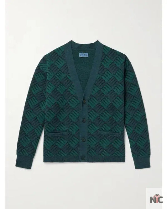 Access Hollywood Nick Offerman Green & Blue Printed Cardigan