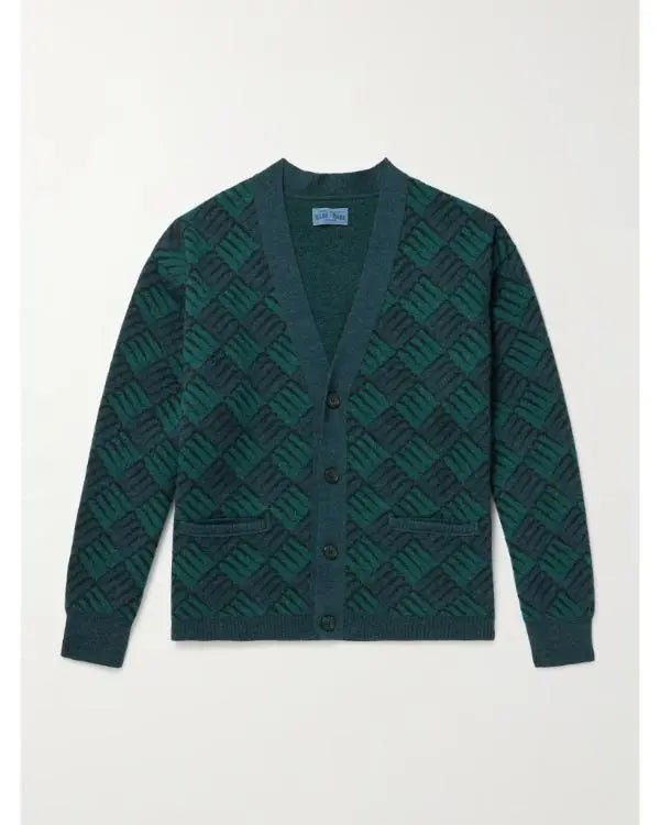 Access Hollywood Nick Offerman Green & Blue Printed Cardigan