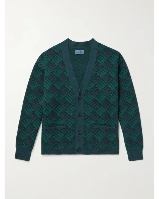 Access Hollywood Nick Offerman Green & Blue Printed Cardigan