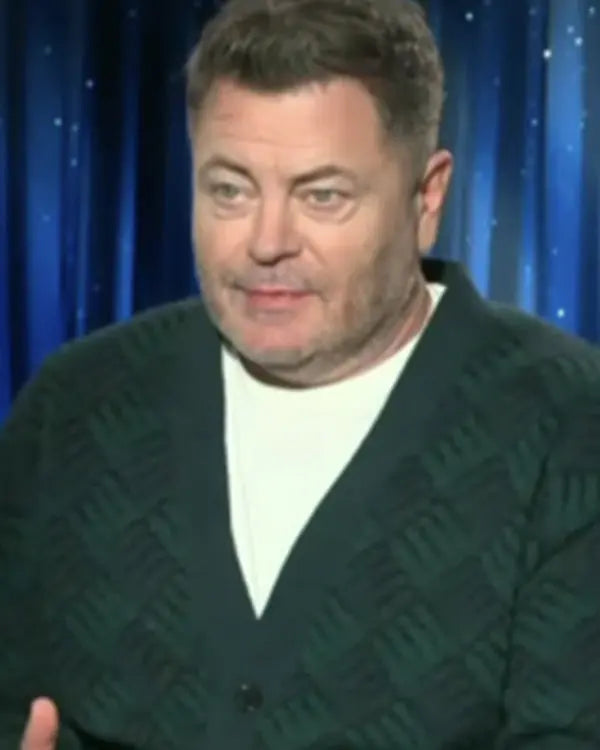 Access Hollywood Nick Offerman Green & Blue Printed Cardigan
