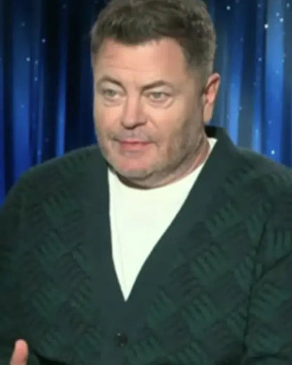 Access Hollywood Nick Offerman Green & Blue Printed Cardigan