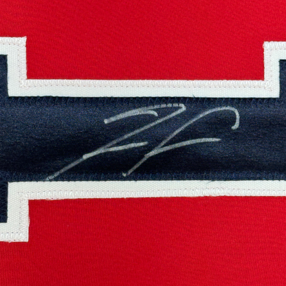 Framed Autographed/Signed Ronald Acuna Jr. 35x39 Atlanta Red Baseball Jersey JSA COA