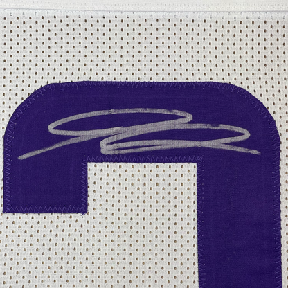 Framed Autographed/Signed Jordan Addison 35x39 Minnesota White Football Jersey Beckett BAS COA