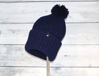 Adult Acrylic Ribbed Cuff with Matching Pom Hat