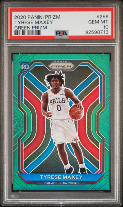 Graded 2020 Panini Prizm Tyrese Maxey #256 Green Prizm Rookie RC Basketball Card PSA 10 Gem Mint