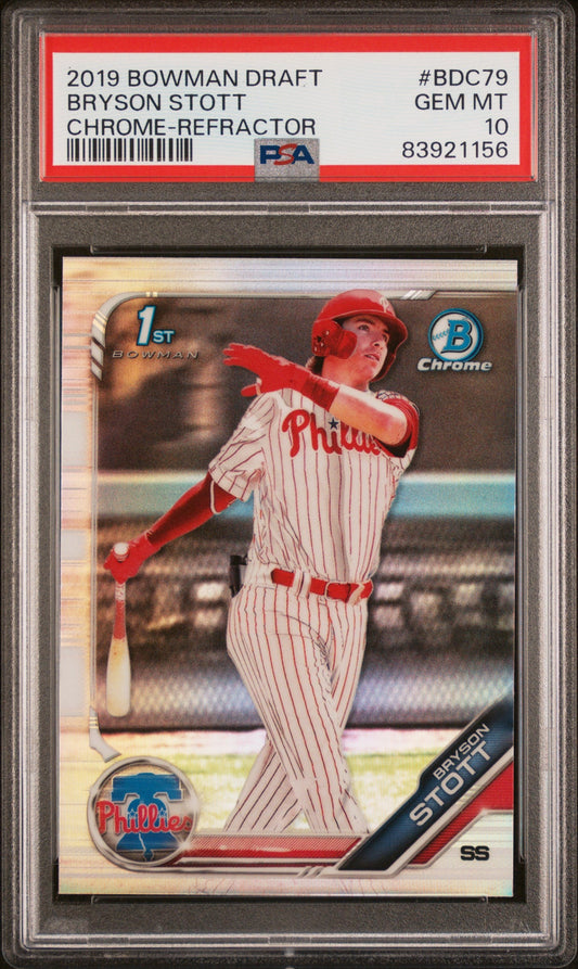 Graded 2019 Topps Bowman Draft Bryson Stott #BDC79 Chrome Refractor Rookie RC Baseball Card PSA 10 Gem Mint