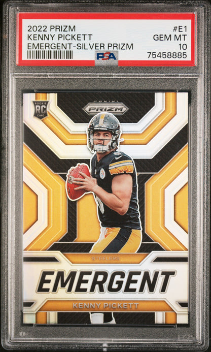 Graded 2022 Panini Prizm Kenny Pickett #E1 Emergent Silver Prizm Rookie RC Football Card PSA 10 Gem Mint