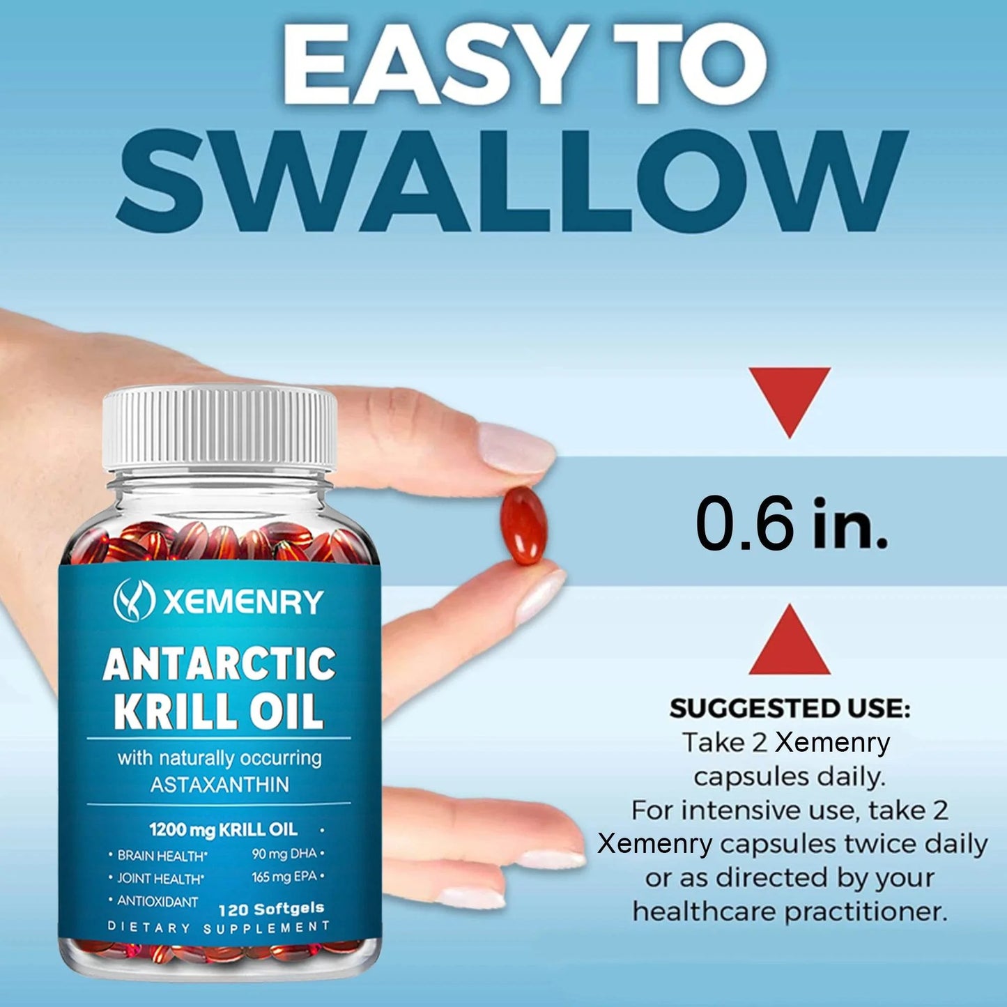 Antarctic Krill Oil Supplement - EPA, DHA, Astaxanthin Phospholipids, Heart, Brain, Joint Eye Health - 120 Capsules