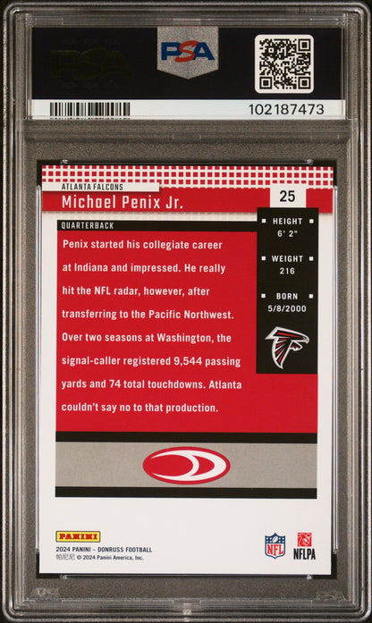 Graded 2024 Panini Donruss Michael Penix Jr #25 Retro 2004 Rookie RC Football Card PSA 10 Gem Mint