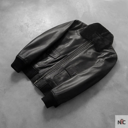 Airin G-1 Black Leather Bomber Jacket