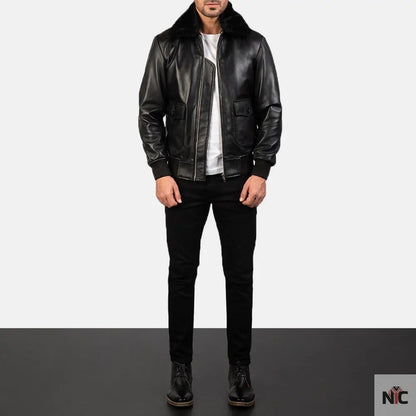Airin G-1 Black Leather Bomber Jacket