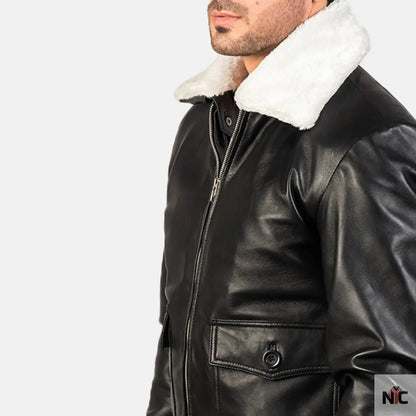 Airin G-1 Black & White Leather Bomber Jacket