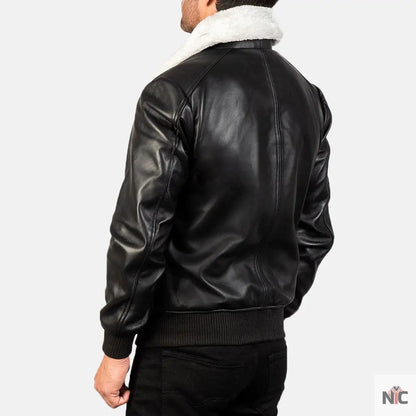 Airin G-1 Black & White Leather Bomber Jacket