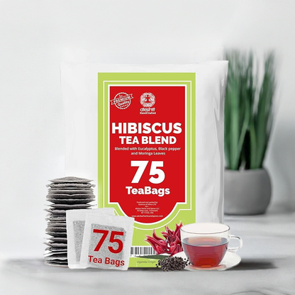 Akshit Hibiscus Moringa Tea Blend, 75 Hibiscus Tea Bags Blended  with Moringa Leaves, Black Pepper, and  Eucalyptus Leaves, Caffeine Free, Hibiscus Tea Blend