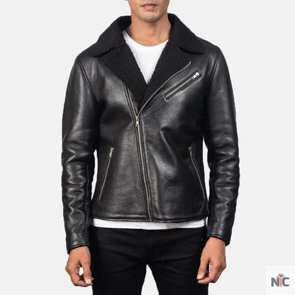 Alberto Shearling Black Leather Jacket