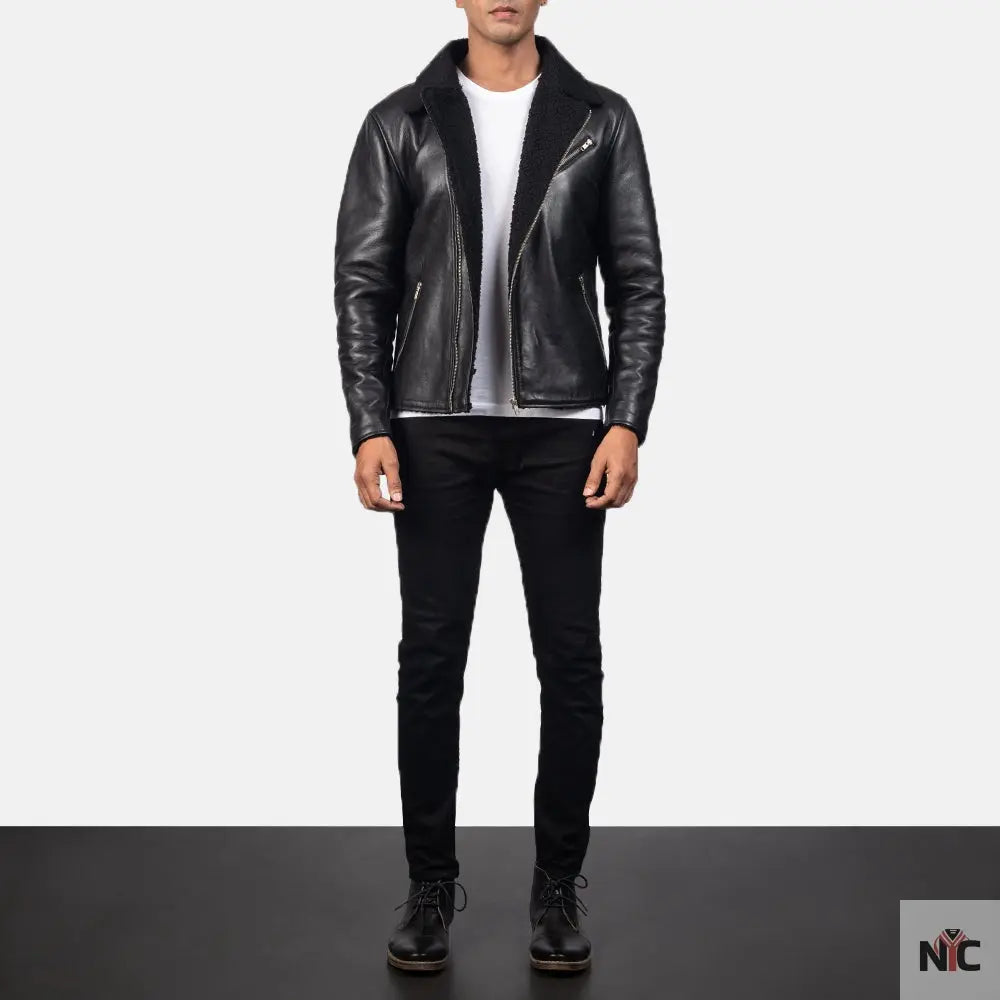 Alberto Shearling Black Leather Jacket