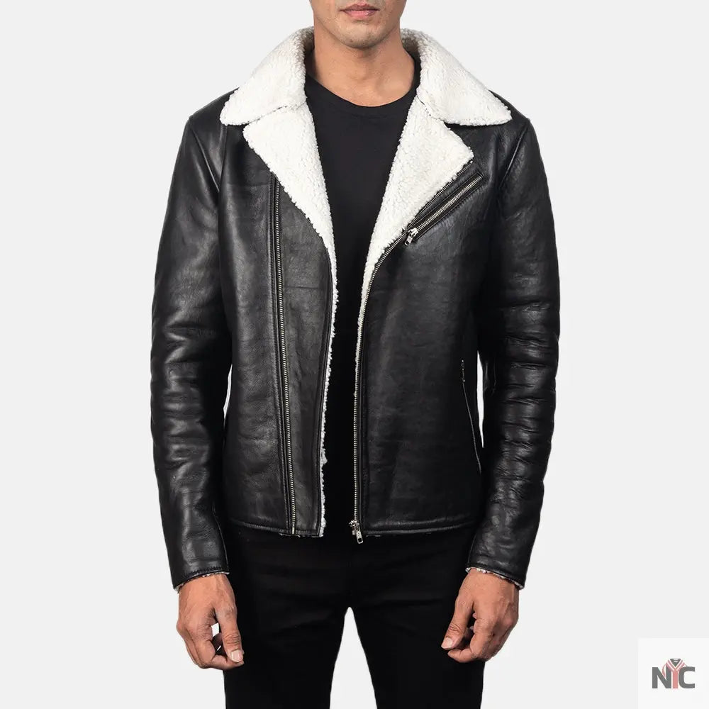 Alberto White Shearling Black Leather Jacket