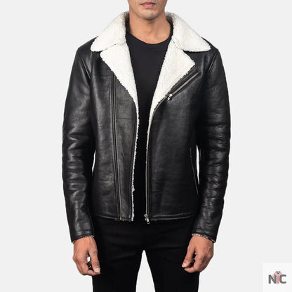 Alberto White Shearling Black Leather Jacket