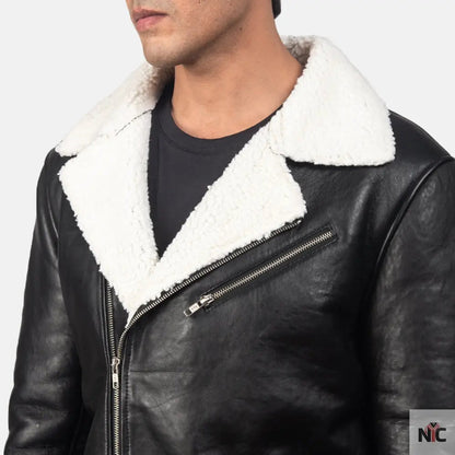 Alberto White Shearling Black Leather Jacket
