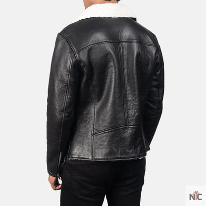Alberto White Shearling Black Leather Jacket