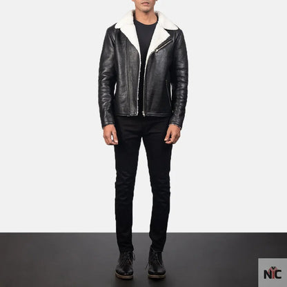 Alberto White Shearling Black Leather Jacket