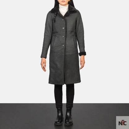 Alina Shearling Black Leather Coat