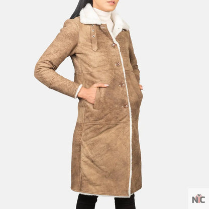 Alina Shearling Brown Leather Coat