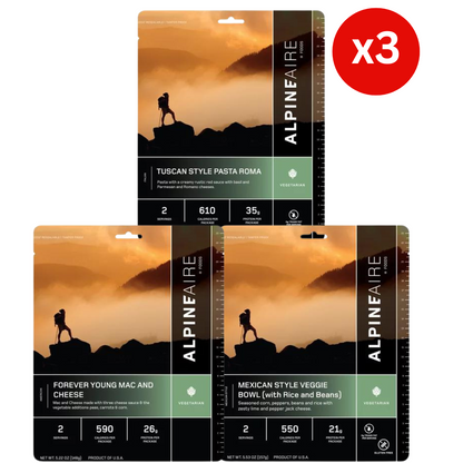 AlpineAire 72-Hour Emergency Food Bundle | 3-Day Vegetarian Meal Kit (9 Pouches)
