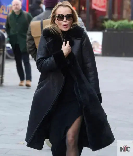 Amanda Holden Black Leather Coat