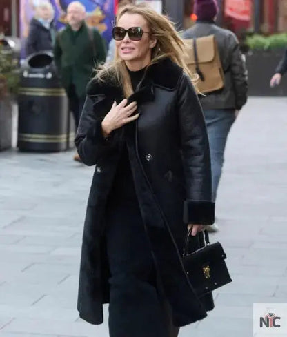 Amanda Holden Black Leather Coat
