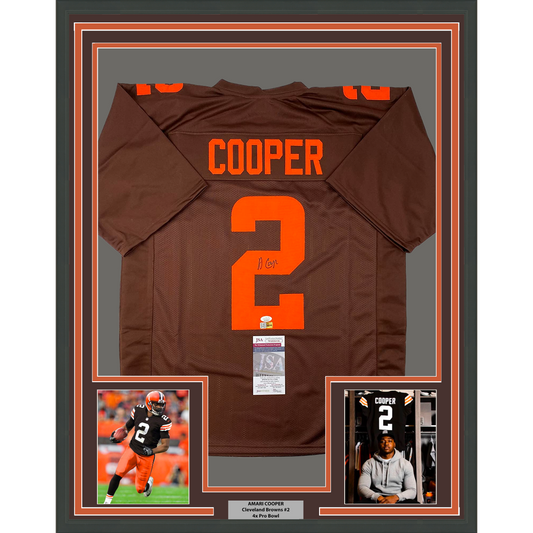 Framed Autographed/Signed Amari Cooper 35x39 Cleveland Brown Color Rush Football Jersey JSA COA