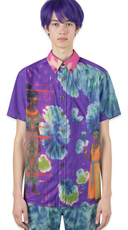 Amaru Khan Shibori Floral Men's Bamboo Cotton Collar Shirt