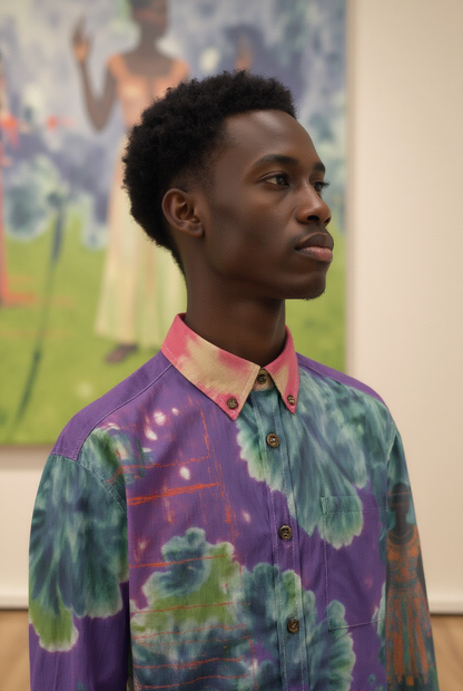 Amaru Khan Shibori Floral Men's Bamboo Cotton Collar Shirt