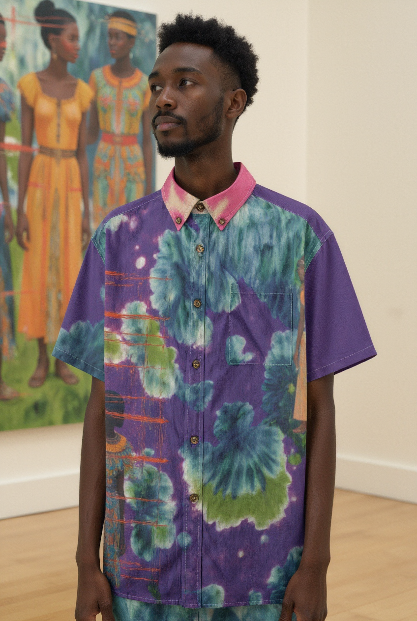 Amaru Khan Shibori Floral Men's Bamboo Cotton Collar Shirt