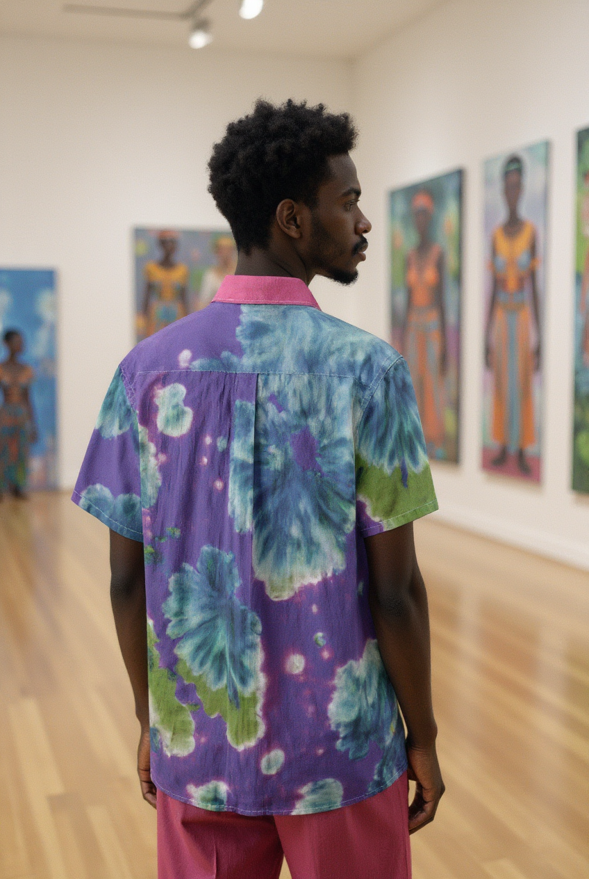 Amaru Khan Shibori Floral Men's Bamboo Cotton Collar Shirt