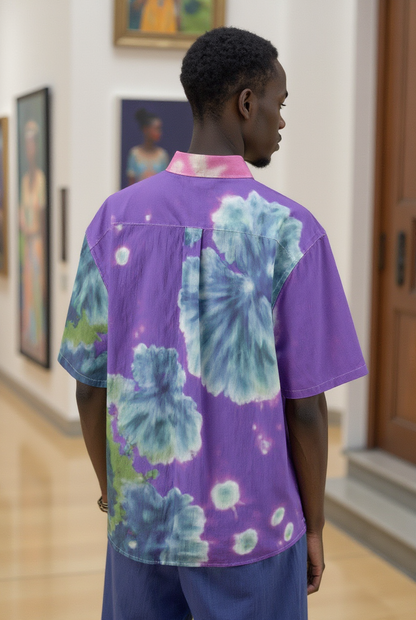 Amaru Khan Shibori Floral Men's Bamboo Cotton Collar Shirt