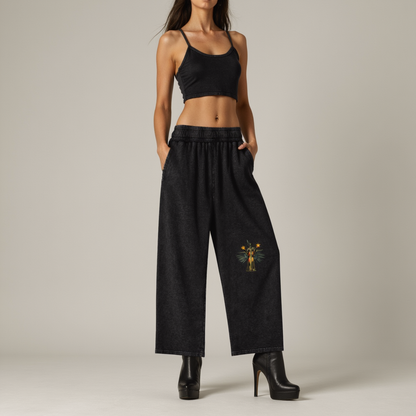 Amaru Khan Stars Acid Wash Straight Leg Pants