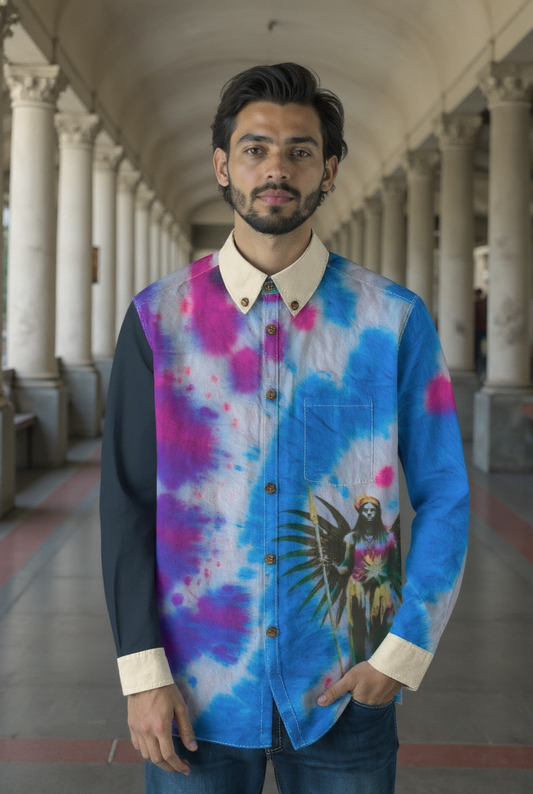 Amaru Khan Tye-Dye Men's Cotton Long Sleeve Collar Shirt