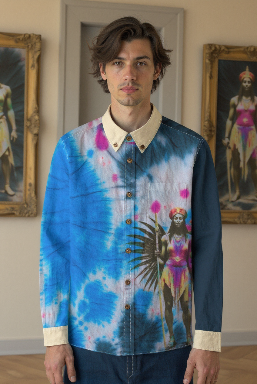 Amaru Khan Tye-Dye Men's Cotton Long Sleeve Collar Shirt