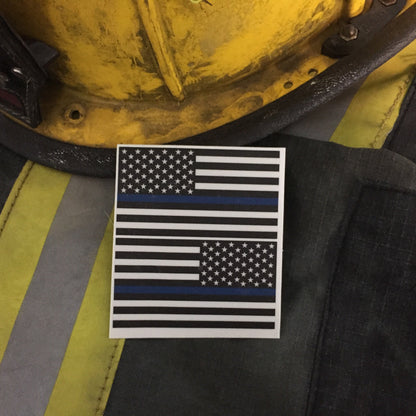 THIN BLUE LINE AMERICAN FLAGS REFLECTIVE HELMET DECAL