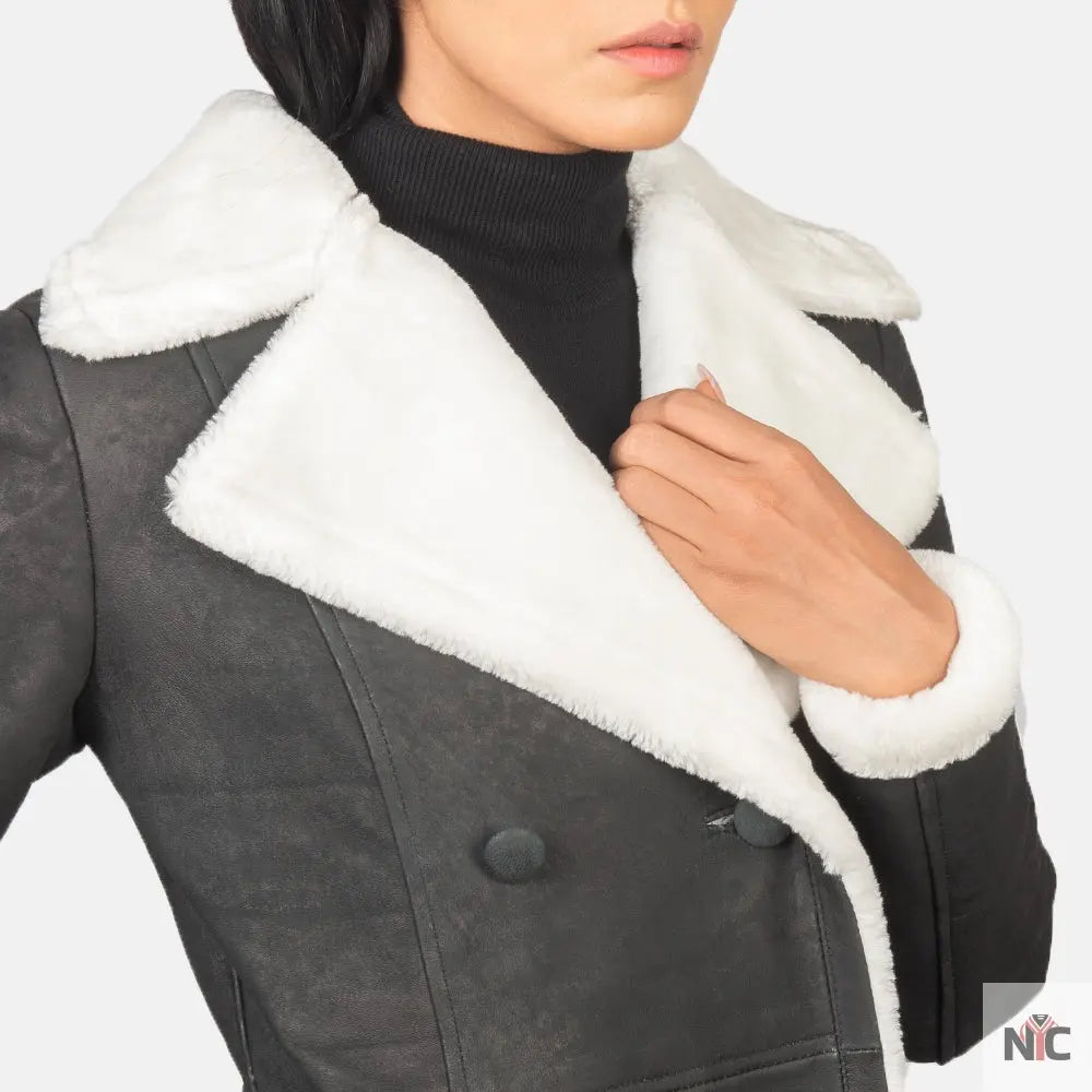Amie Black Double Breasted Shearling Coat