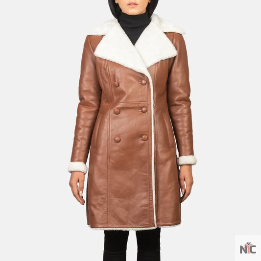 Amie Brown Double Breasted Shearling Coat