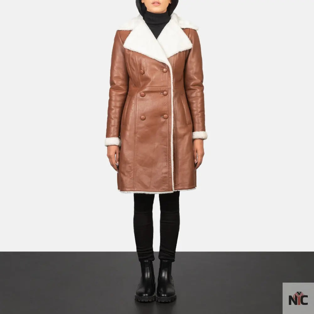 Amie Brown Double Breasted Shearling Coat