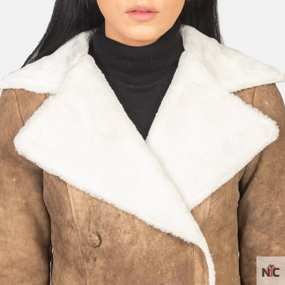 Amie Distressed Brown Double Breasted Shearling Coat