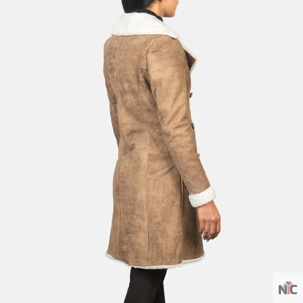 Amie Distressed Brown Double Breasted Shearling Coat