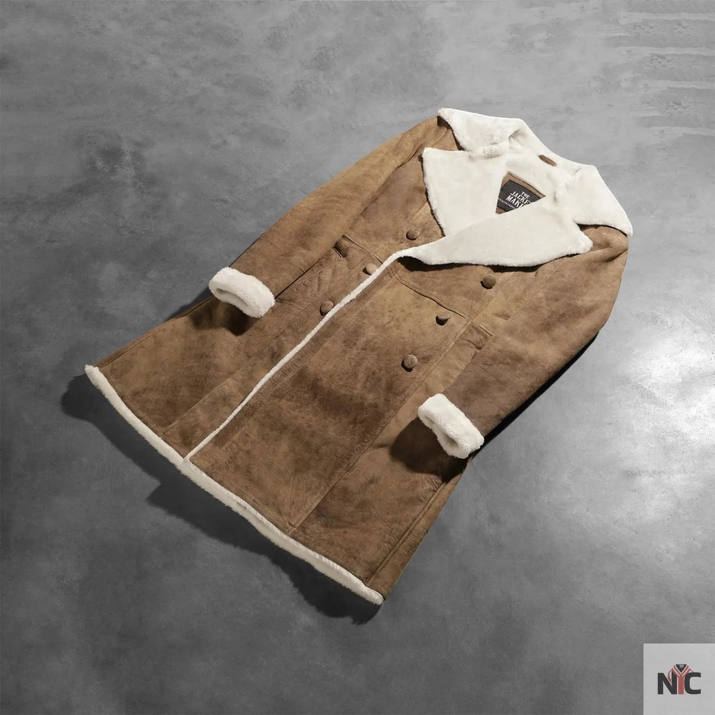 Amie Distressed Brown Double Breasted Shearling Coat