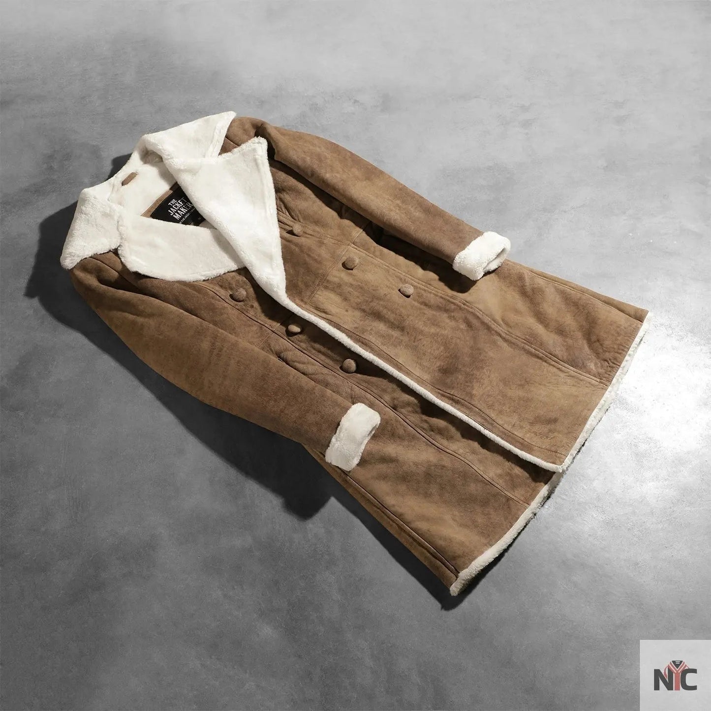 Amie Distressed Brown Double Breasted Shearling Coat