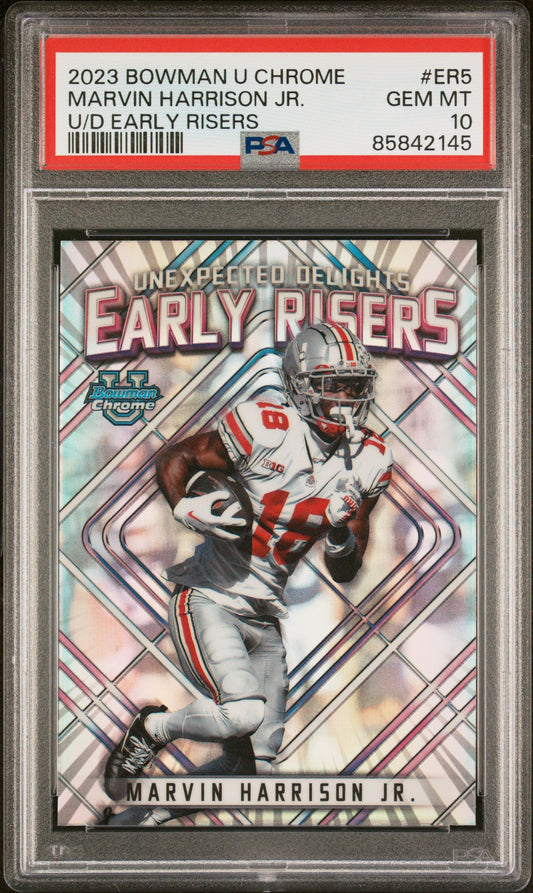 Graded 2023 Topps Bowman U Chrome Marvin Harrison Jr #ER5 U/D Early Risers Rookie RC Football Card PSA 10 Gem Mint